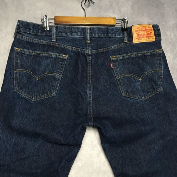Levis Mens 505 Regular Fit Blue Jeans size 42x30 Cotton Denim Pants Zipper Fly